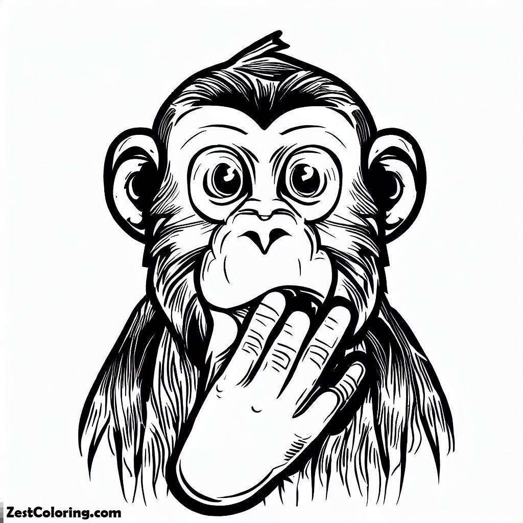Monkey, This Monkey Close His Mouth With Hand Coloring Page: This Monkey Close His Mouth With Hand Coloring PageFull Size Image