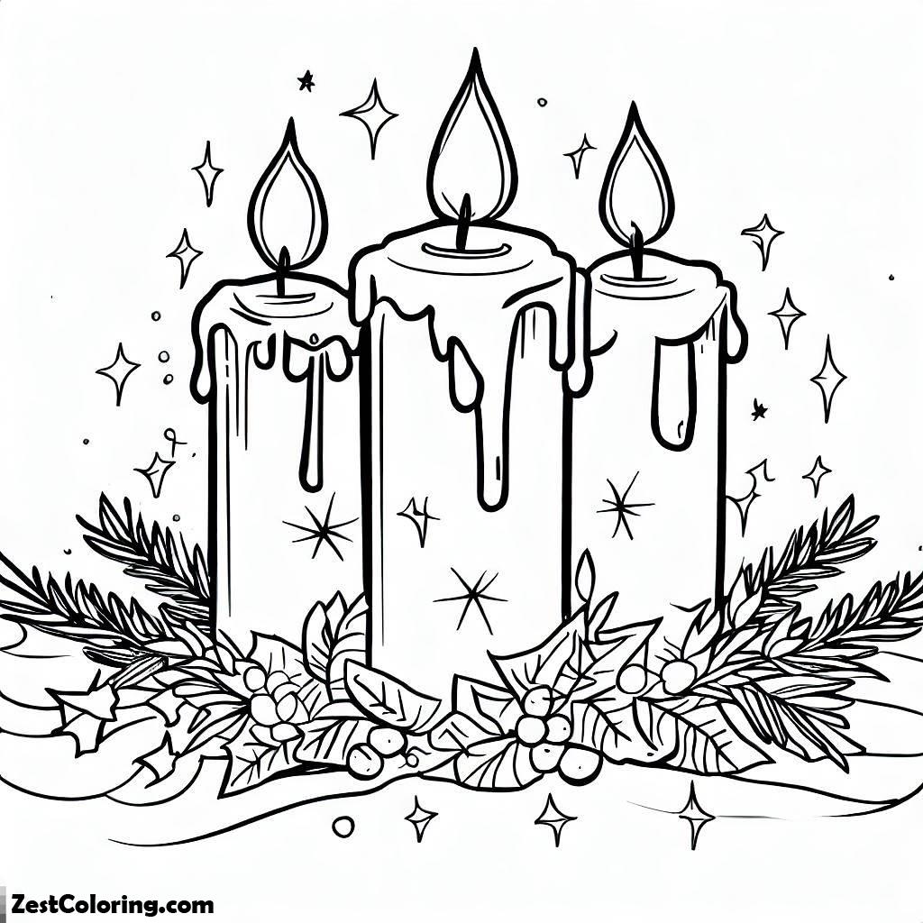 Christmas, Three Lovely Candles For Christmas Eve On Christmas Coloring Page: Three Lovely Candles For Christmas Eve On Christmas Coloring PageFull Size Image