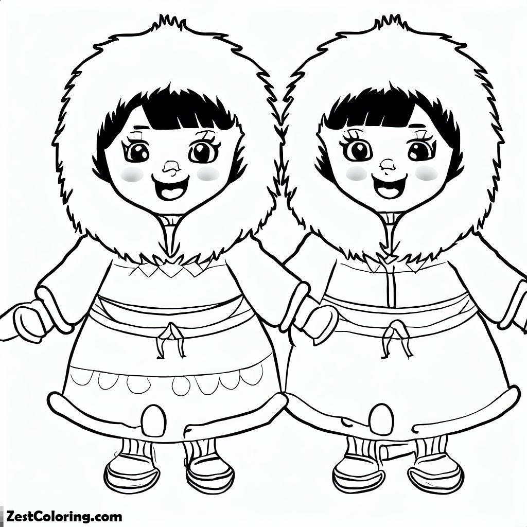 Eskimo, Two Eskimo Little Girl Coloring Page: Two Eskimo Little Girl Coloring PageFull Size Image