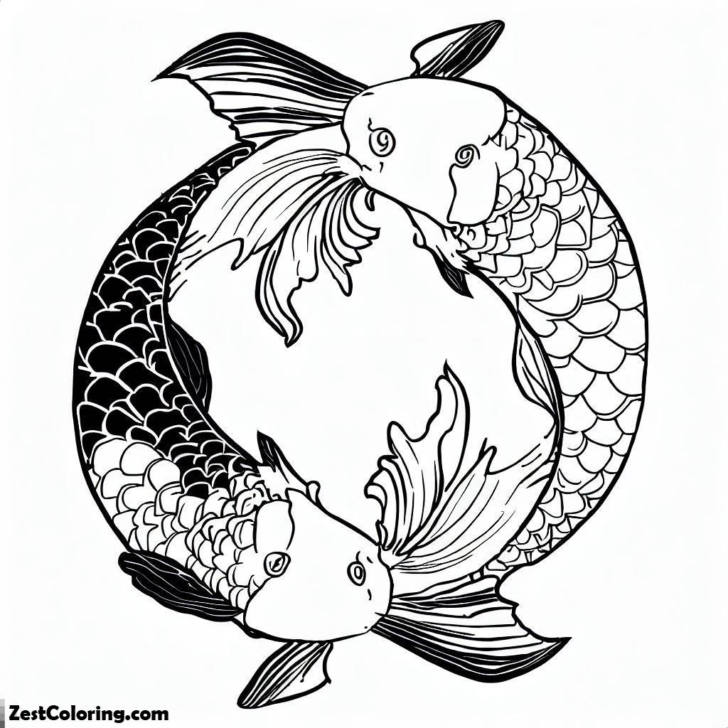 Koi Fish, Two Koi Fish Formed Yin Yang Sign Coloring Pages: Two Koi Fish Formed Yin Yang Sign Coloring PagesFull Size Image