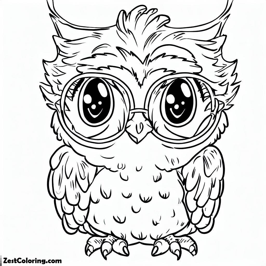 Owl, A Liitle Owl With Glass Coloring Page: A Liitle Owl With Glass Coloring PageFull Size Image