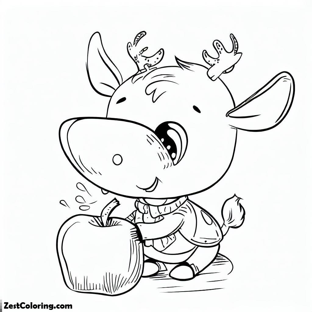 Moose, A Little Moose Want To Eat Apple Coloring Page: A Little Moose Want To Eat Apple Coloring PageFull Size Image