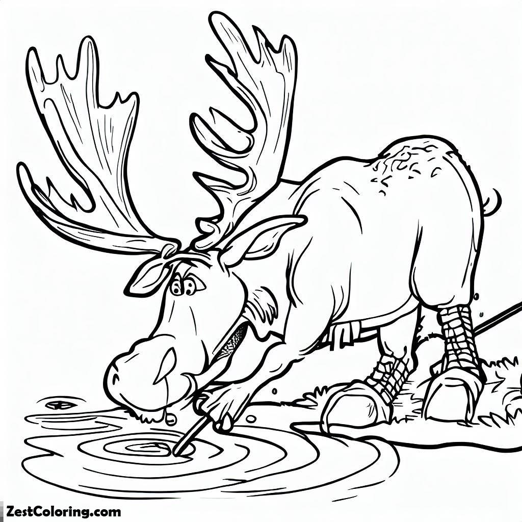 Moose, A Moose Trying To Fishing Coloring Page: A Moose Trying To Fishing Coloring PageFull Size Image