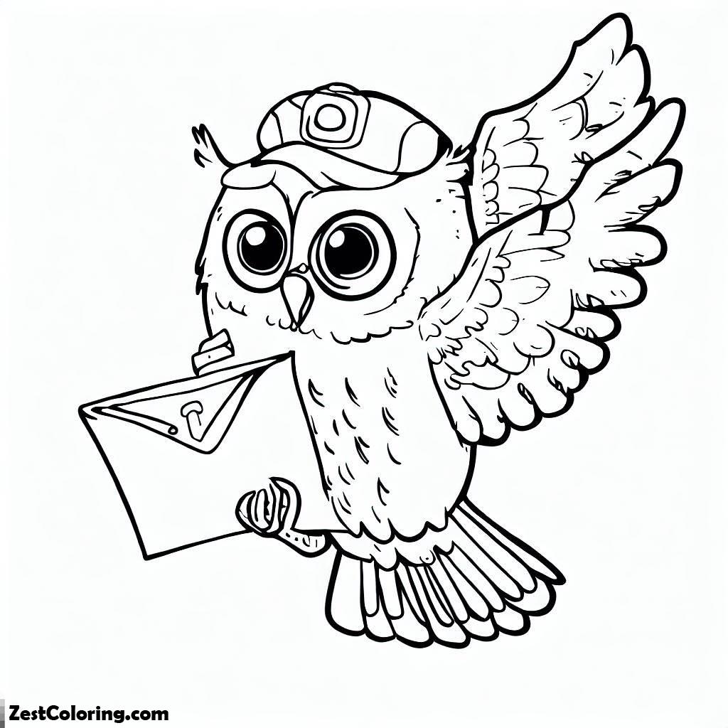Owl, An Owl Bring A Letter Coloring Page: An Owl Bring A Letter Coloring PageFull Size Image