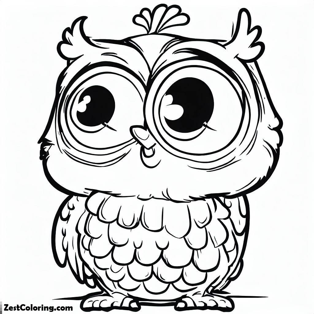 Owl, Funny Big Eyes Owl Coloring Page: Funny Big Eyes Owl Coloring PageFull Size Image