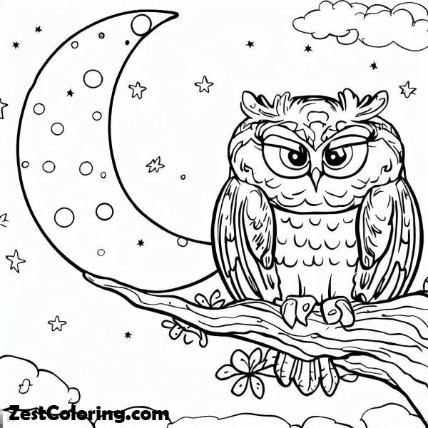 Moon And Owl Coloring Page Coloring for Kids Smart, Creative, and Fun