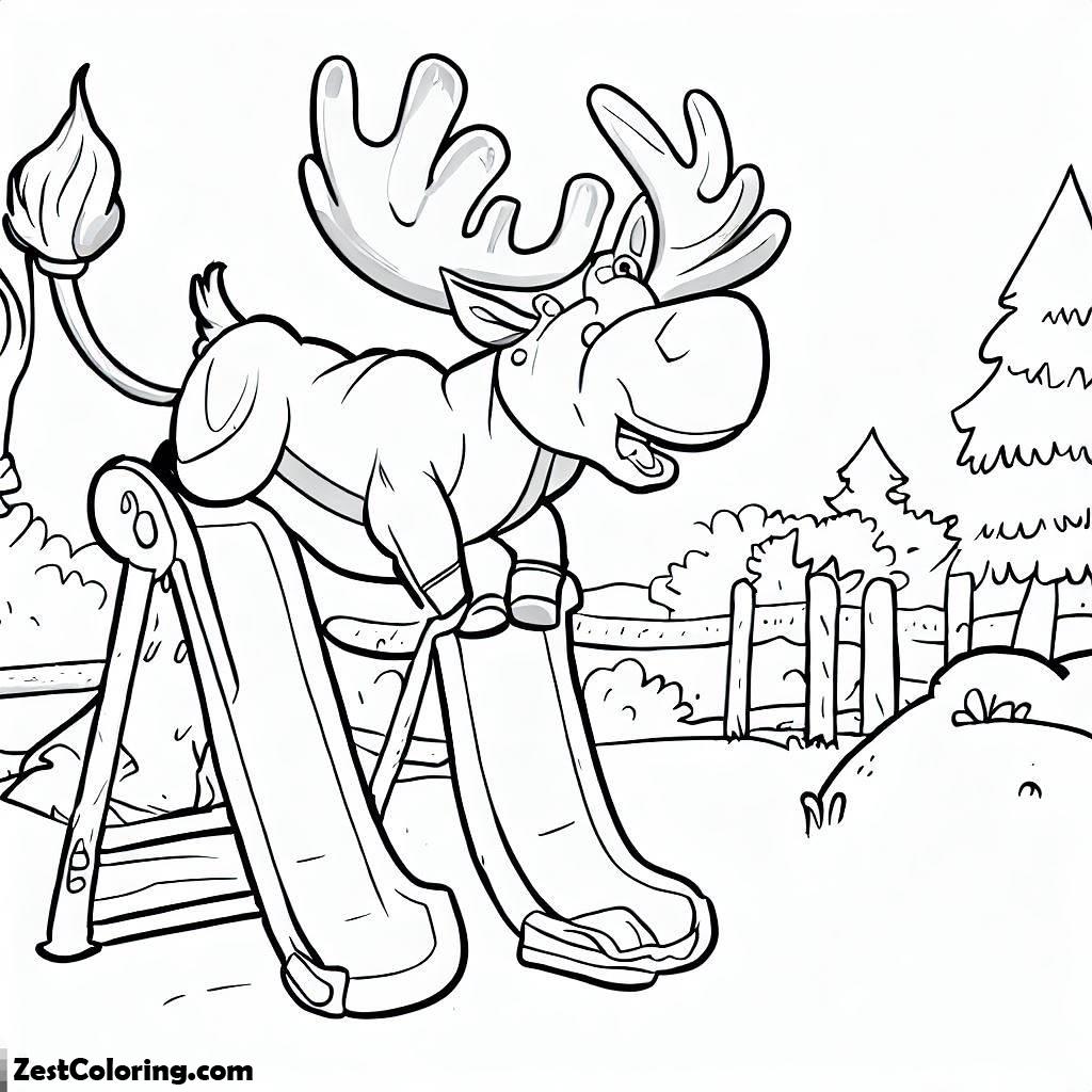 Moose, Moose Playing At The Park Coloring Page: Moose Playing At The Park Coloring PageFull Size Image