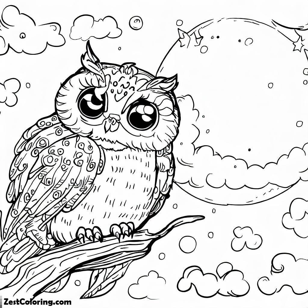Owl, Owl And Full Moon Coloring Page: Owl And Full Moon Coloring PageFull Size Image