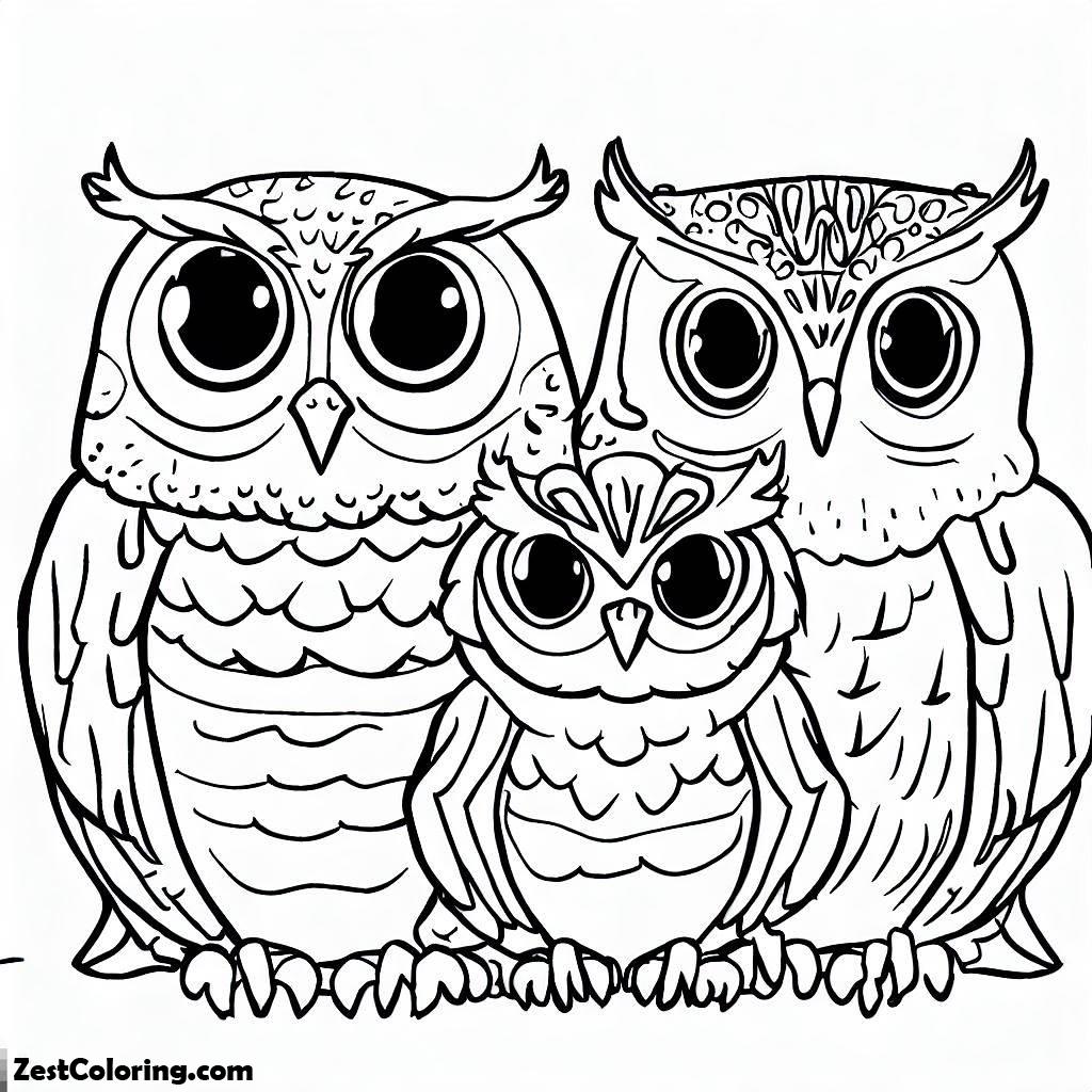 Owl, Owl Family Coloring Page: Owl Family Coloring PageFull Size Image
