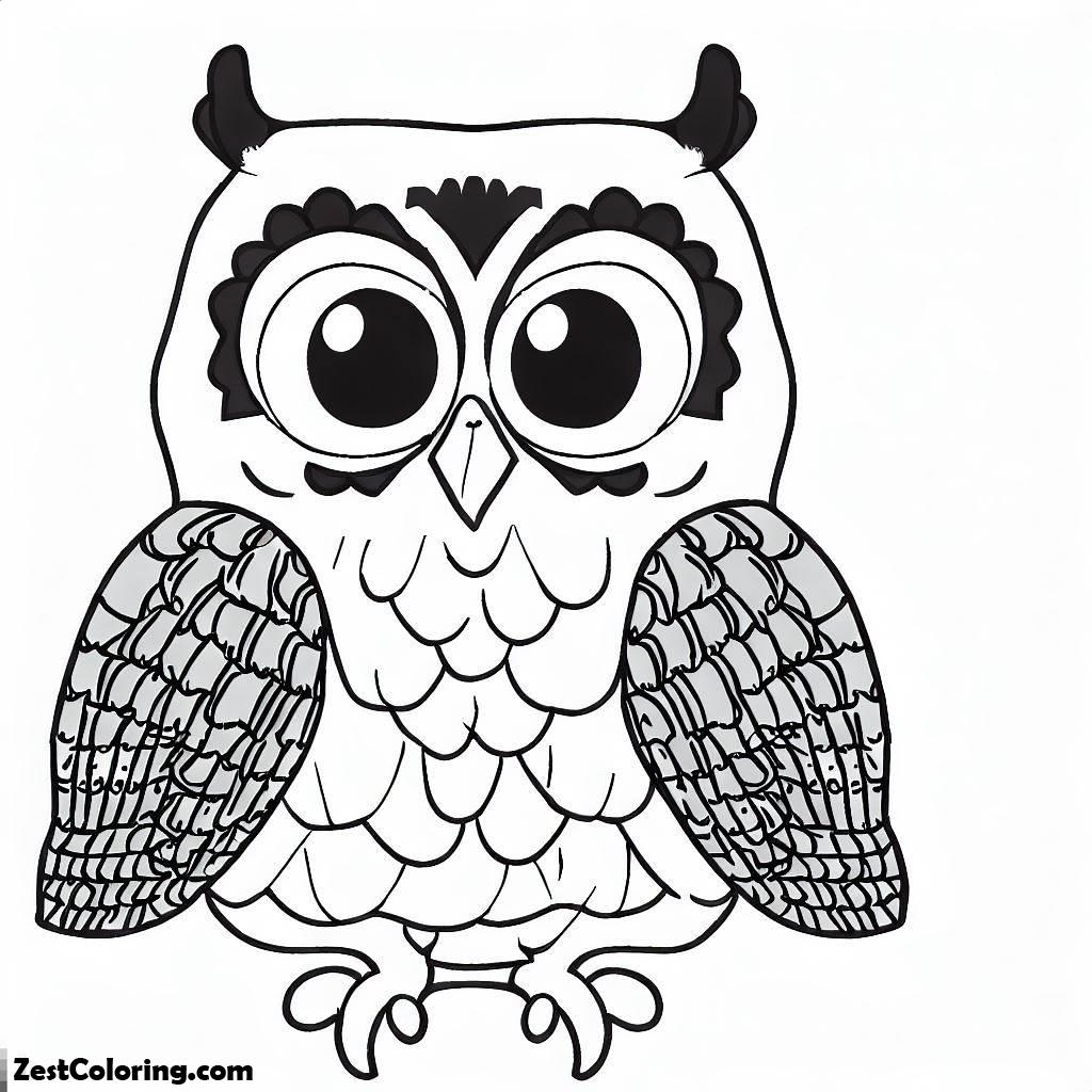 Owl, Owl Flat Image Coloring For Kids Coloring Page: Owl Flat Image Coloring For Kids Coloring PageFull Size Image
