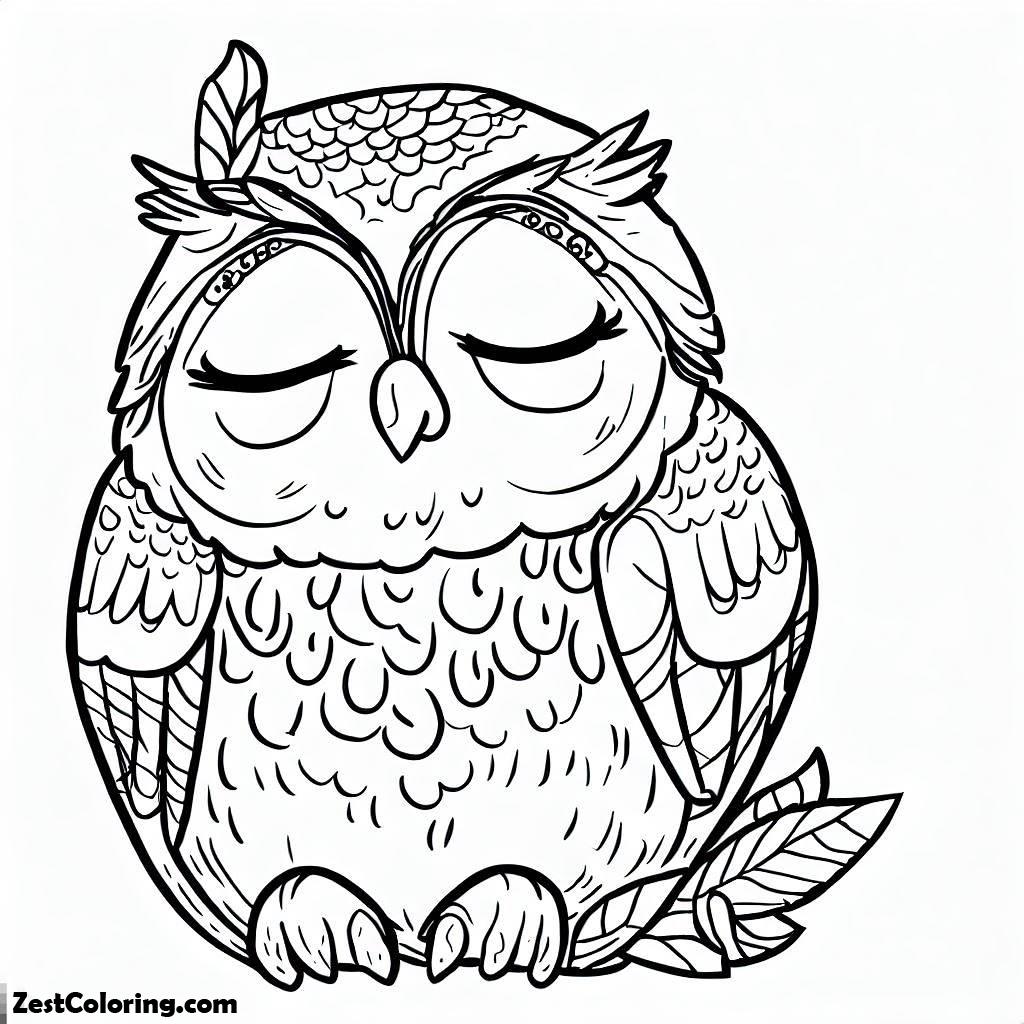 Owl, Sleepy Owl Coloring Page: Sleepy Owl Coloring PageFull Size Image