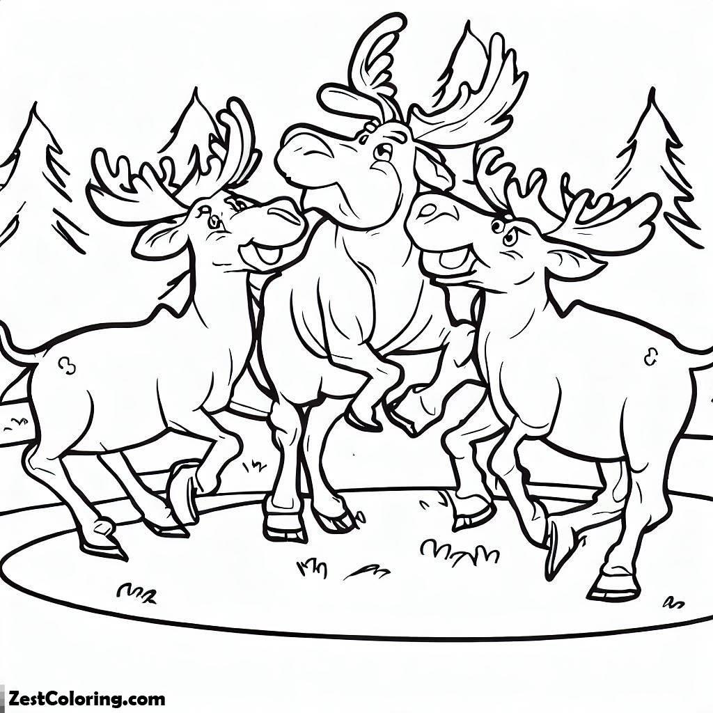 Moose, Three Moose Playing At The Park Coloring Page: Three Moose Playing At The Park Coloring PageFull Size Image