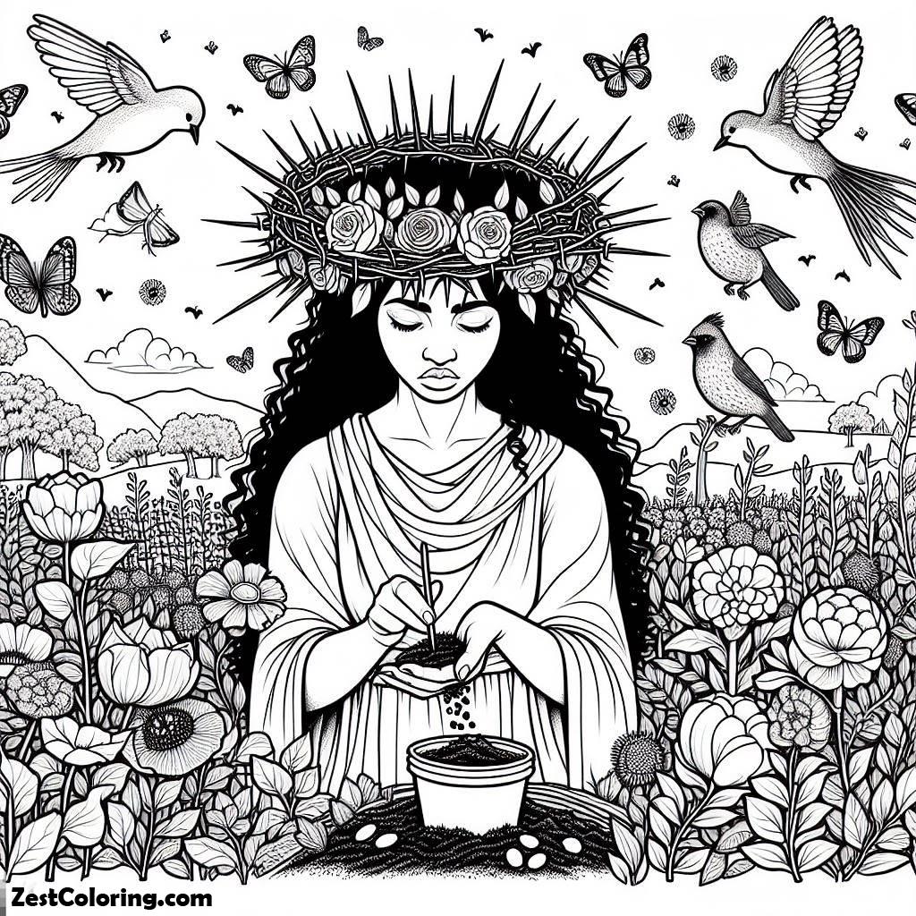 Parable Of The Sower, A Lady Depiction Of Parable Of The Sower Coloring Page: A Lady Depiction Of Parable Of The Sower Coloring PageFull Size Image