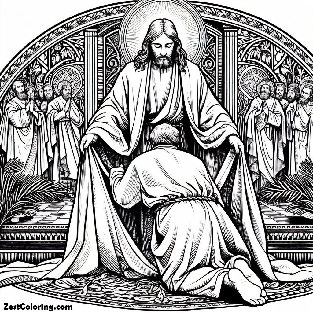 Palm Sunday, A Man Laid Down His Cloak For Jesus In Palm Sunday Coloring Page: A Man Laid Down His Cloak For Jesus In Palm Sunday Coloring PageFull Size Image