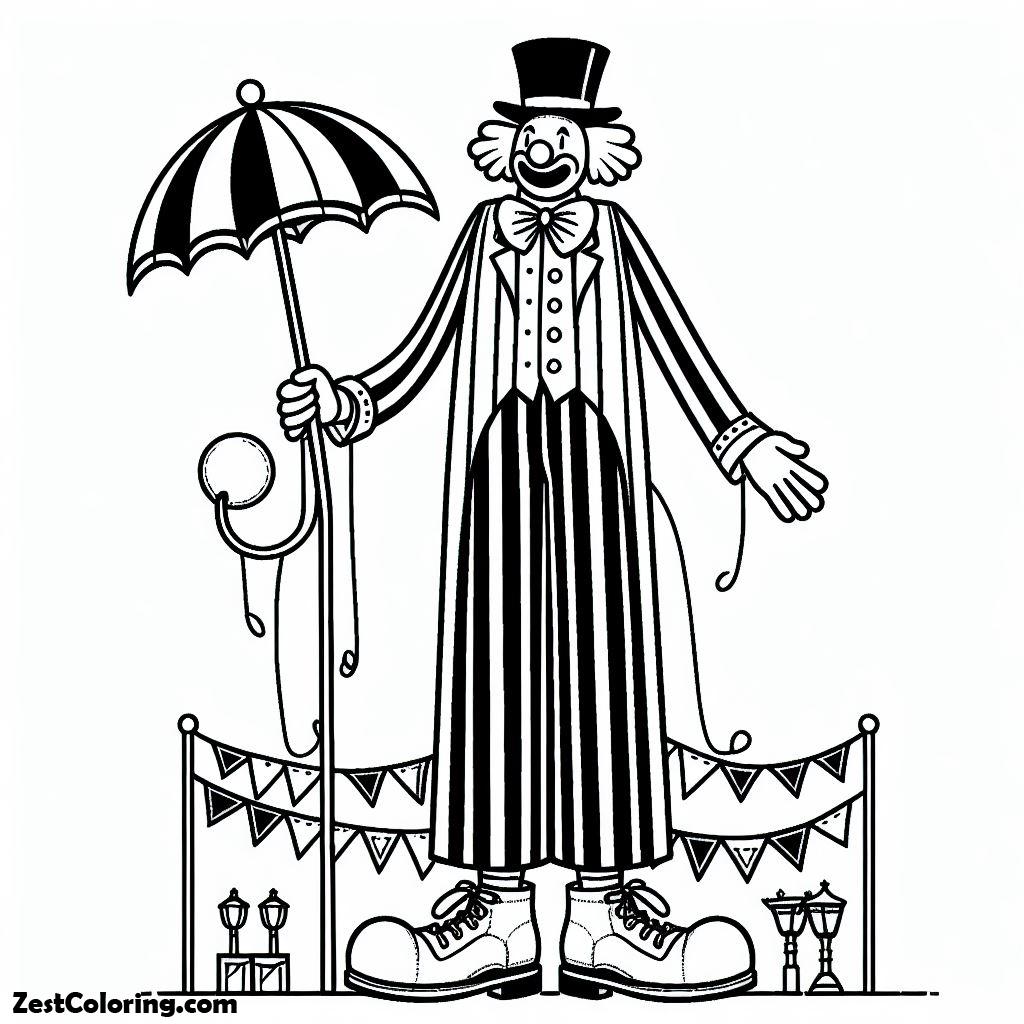 Circus, A Very Tall Clown At Circus Coloring Page: A Very Tall Clown At Circus Coloring PageFull Size Image