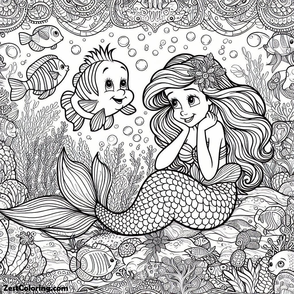 Ariel, Ariel And Flouder Coloring Page: Ariel And Flouder Coloring PageFull Size Image