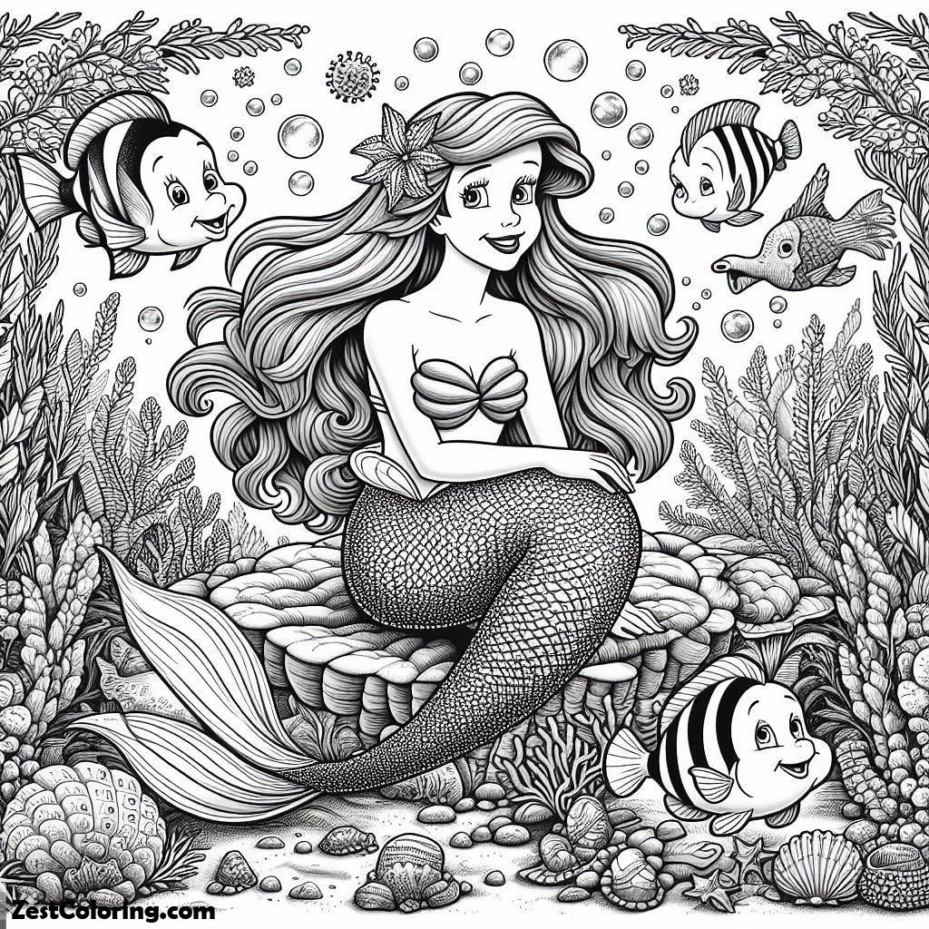 Ariel, Ariel Sitting On Reef Coloring Page: Ariel Sitting On Reef Coloring PageFull Size Image