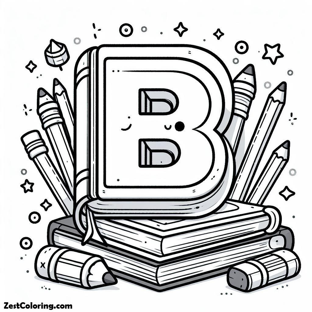 Books, B For Book Coloring Page 2: B For Book Coloring Page 2Full Size Image