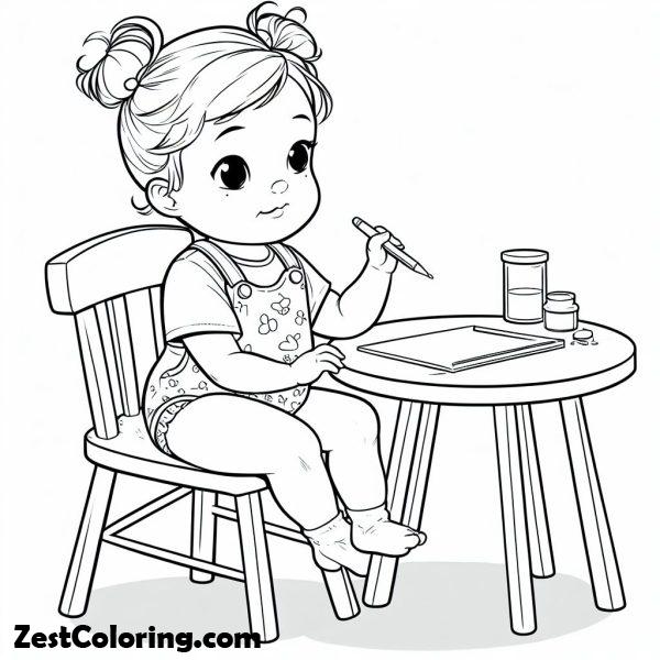 Baby Girl Sitting On Her Own Chair Coloring Page : Coloring for Kids ...