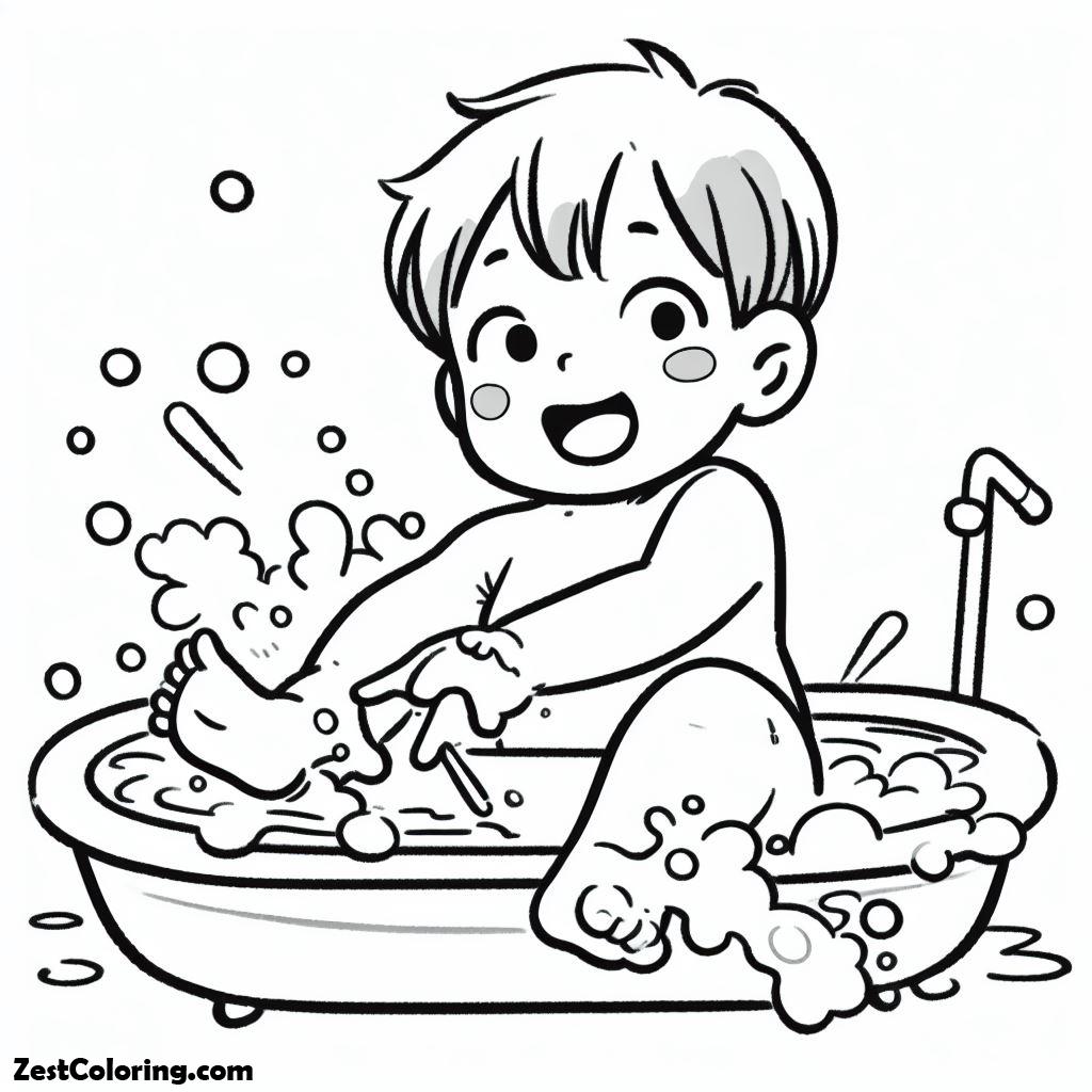 Baby Having Fun At Bath TIme Coloring Page 2 : Coloring for Kids ...