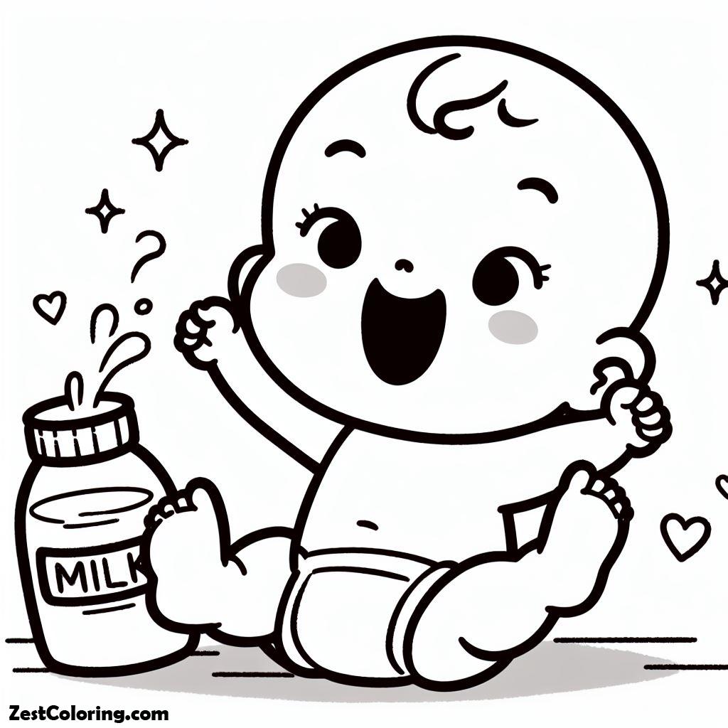 Baby, Baby Is So Happy She Got Milk Coloring Page: Baby Is So Happy She Got Milk Coloring PageFull Size Image