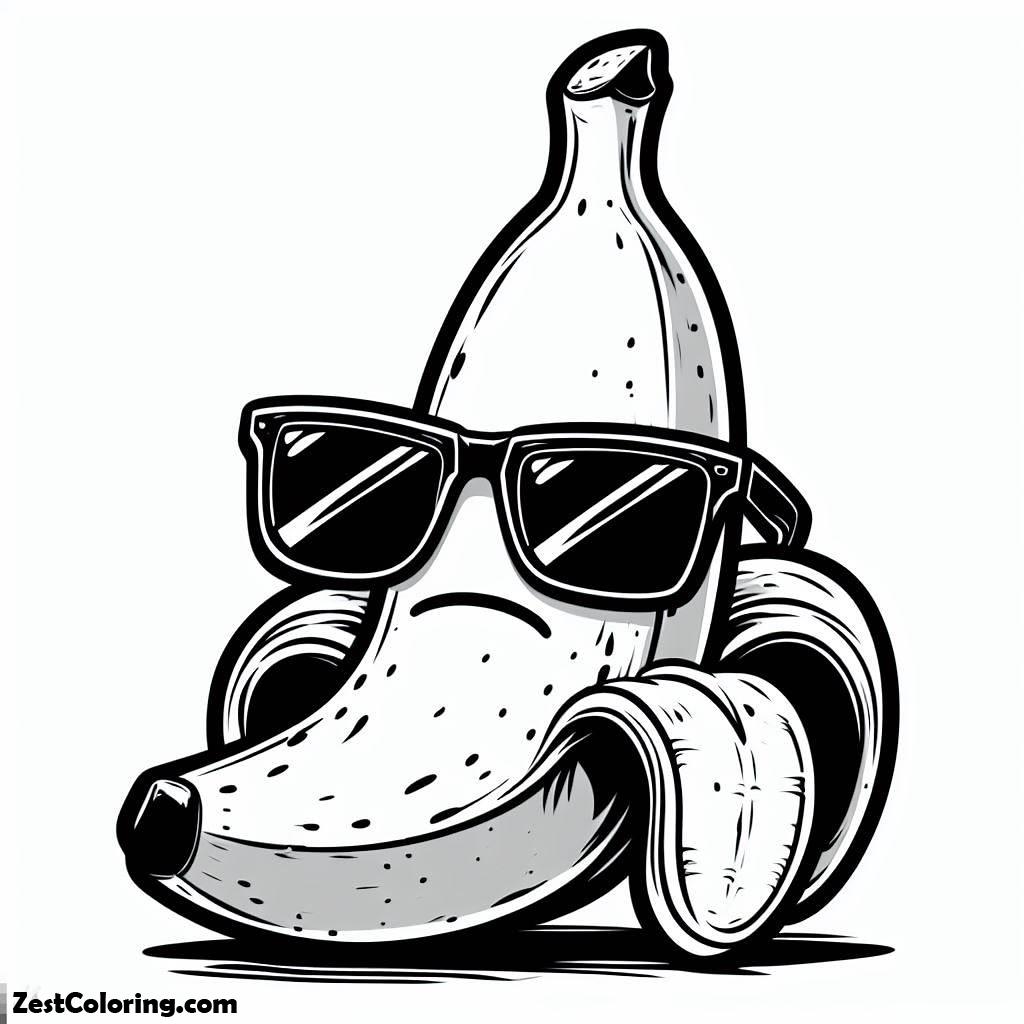Banana, Banana Wearing Black Sunglasses Coloring Page: Banana Wearing Black Sunglasses Coloring PageFull Size Image