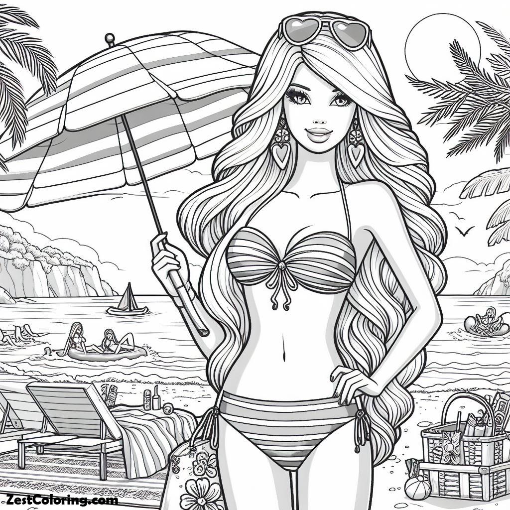 Barbie Doll, Barbie Doll In Beach Suit 2 Coloring Picture Coloring Page: Barbie Doll In Beach Suit 2 Coloring Picture Coloring PageFull Size Image