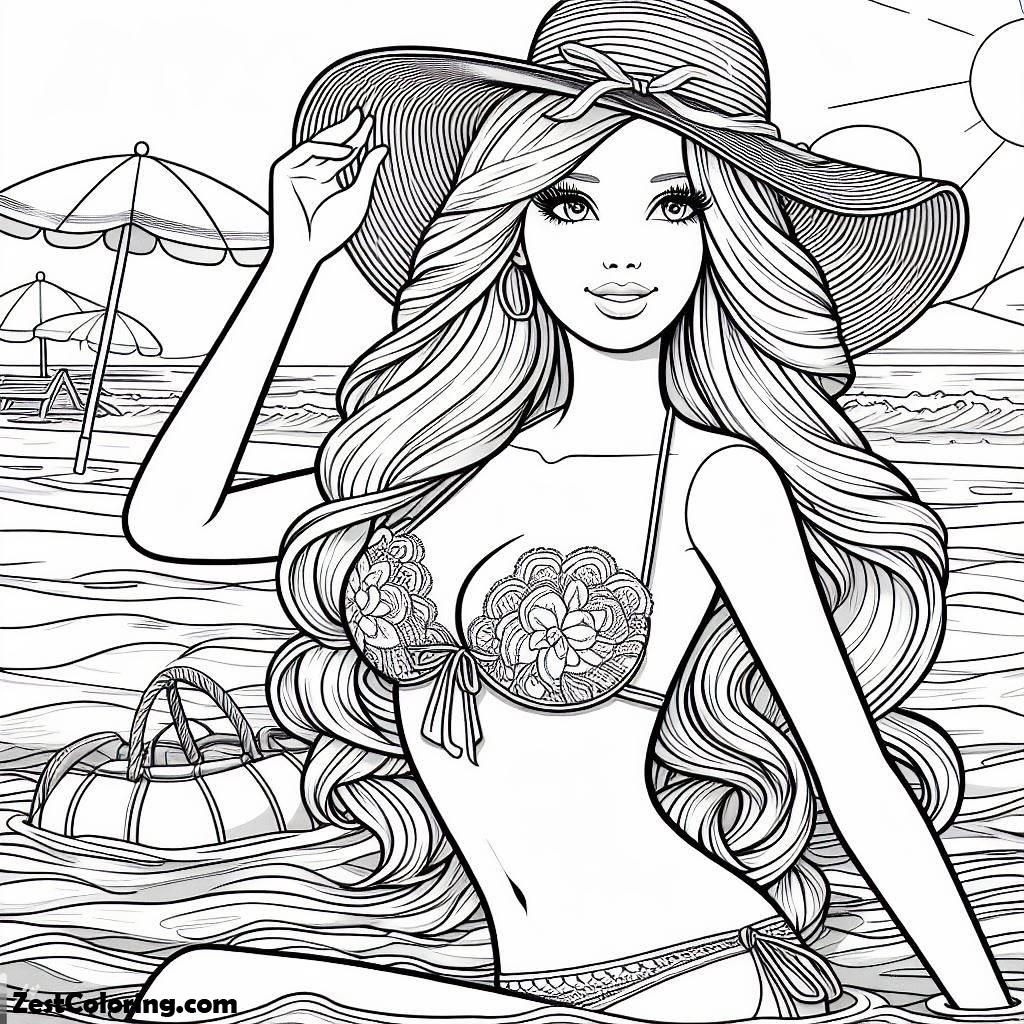 Barbie Doll, Barbie Doll In Beach Suit Coloring Picture Coloring Page: Barbie Doll In Beach Suit Coloring Picture Coloring PageFull Size Image