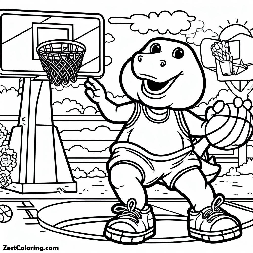 Barney, Barney Playing Basketball In Barney And Friends Coloring Page: Barney Playing Basketball In Barney And Friends Coloring PageFull Size Image