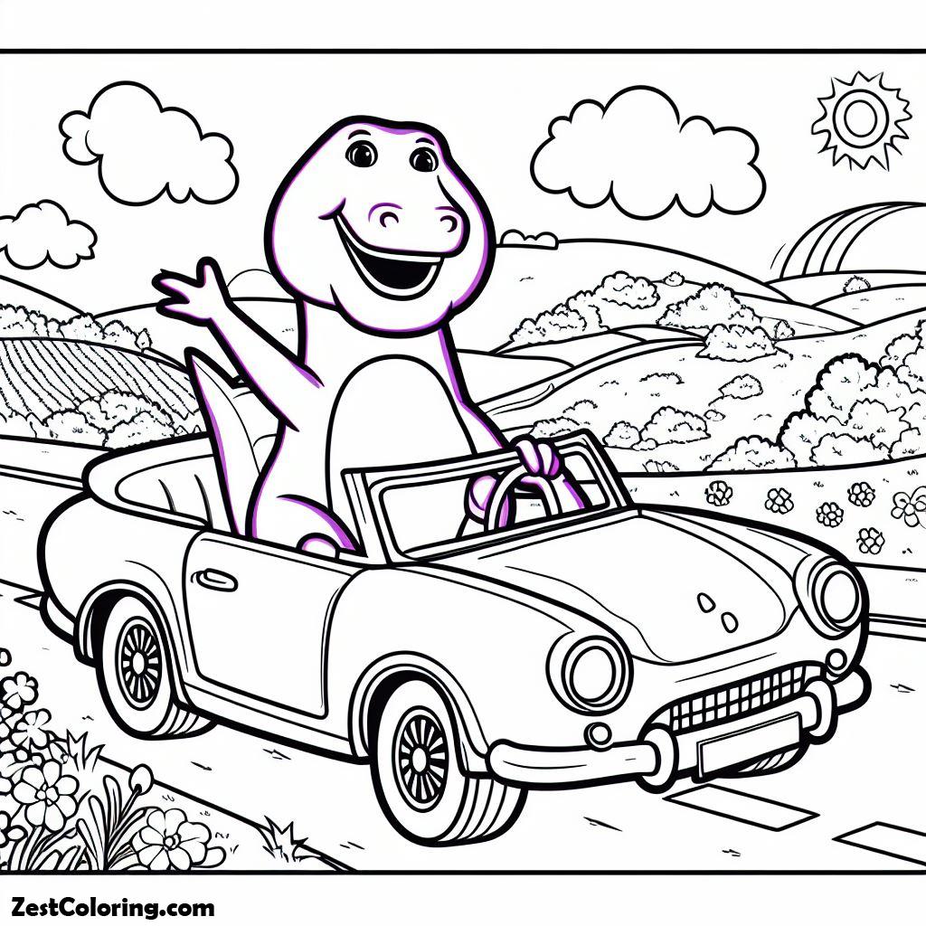 Barney, Barney In A Car Coloring Page: Barney In A Car Coloring PageFull Size Image