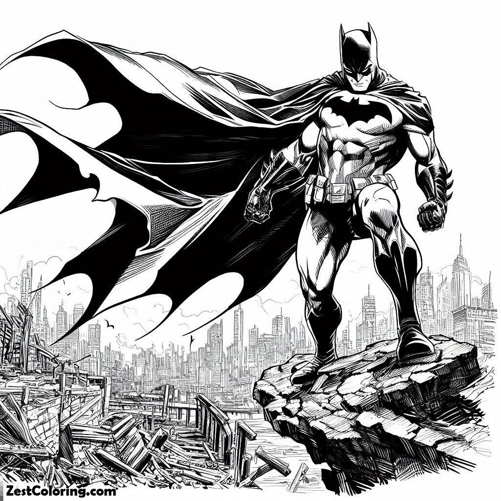 Batman, Batman And A Bat In A Ruin Building Coloring Page: Batman And A Bat In A Ruin Building Coloring PageFull Size Image