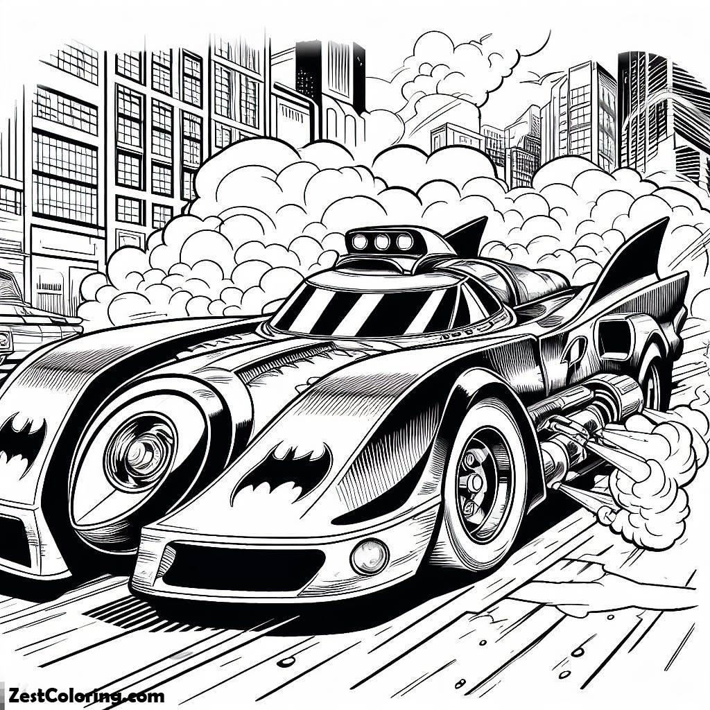 Batman, Batman And Bat Mobile In Action Coloring Page: Batman And Bat Mobile In Action Coloring PageFull Size Image