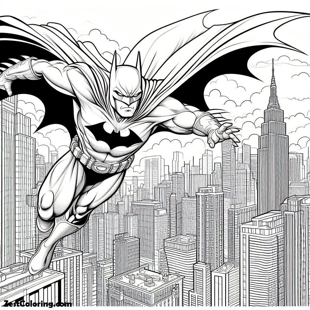 Batman, Batman Jump From One Building To Another Coloring Page: Batman Jump From One Building To Another Coloring PageFull Size Image