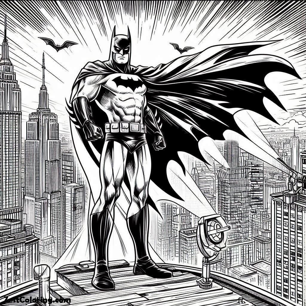 Batman, Batman Standing On Top Of Building Coloring Page: Batman Standing On Top Of Building Coloring PageFull Size Image