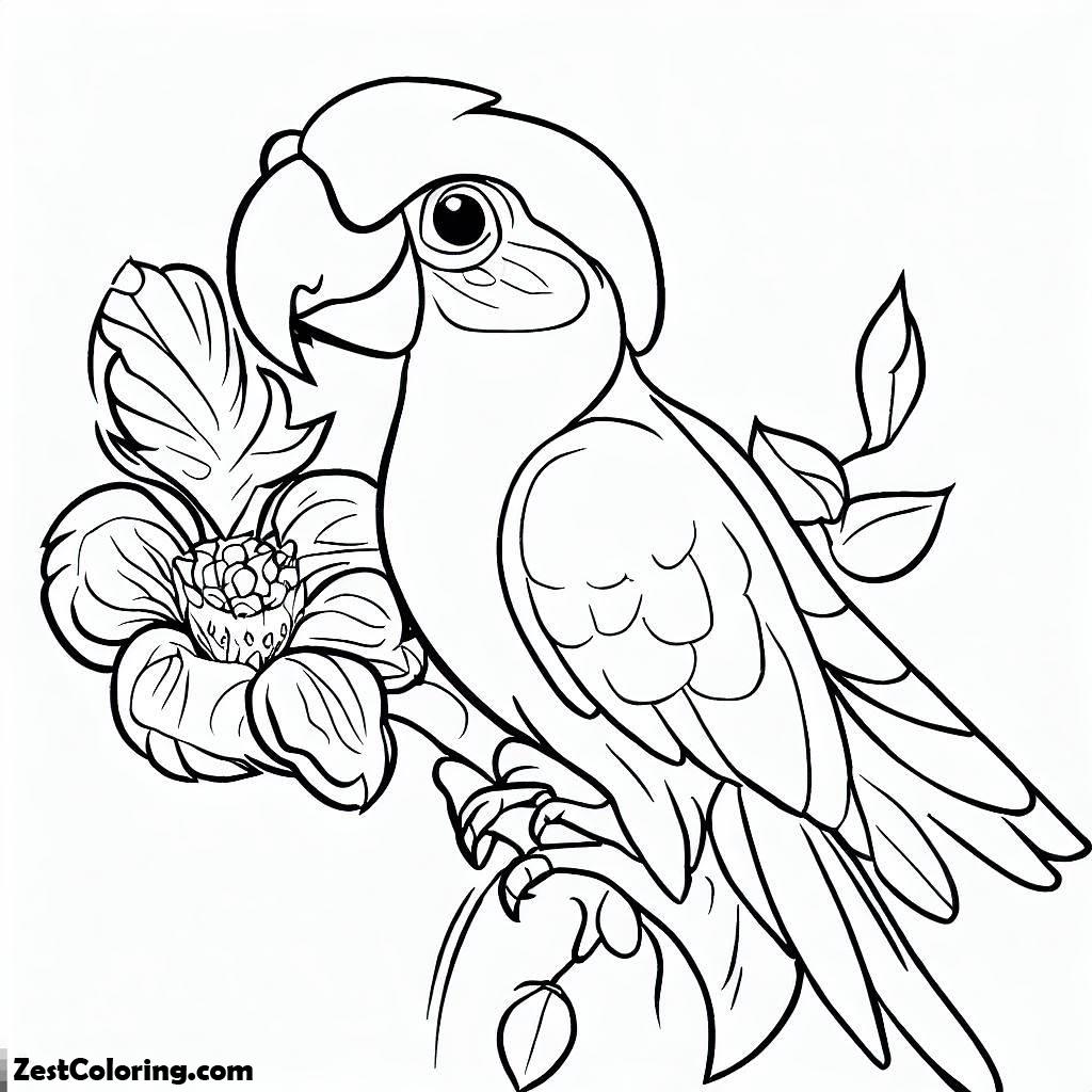 Parrot, Beautiful Parrot And Flower Coloring Page: Beautiful Parrot And Flower Coloring PageFull Size Image