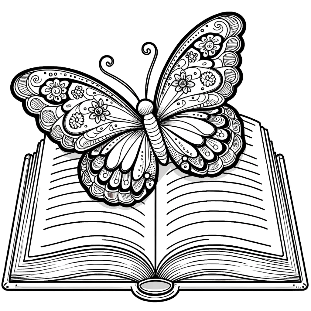Books, Butterfly Over The Book Coloring Page: Butterfly Over The Book Coloring PageFull Size Image