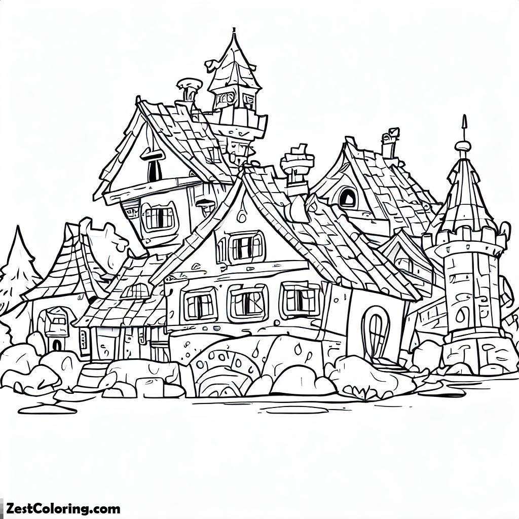 House, Castle Houses Coloring Page: Castle Houses Coloring PageFull Size Image