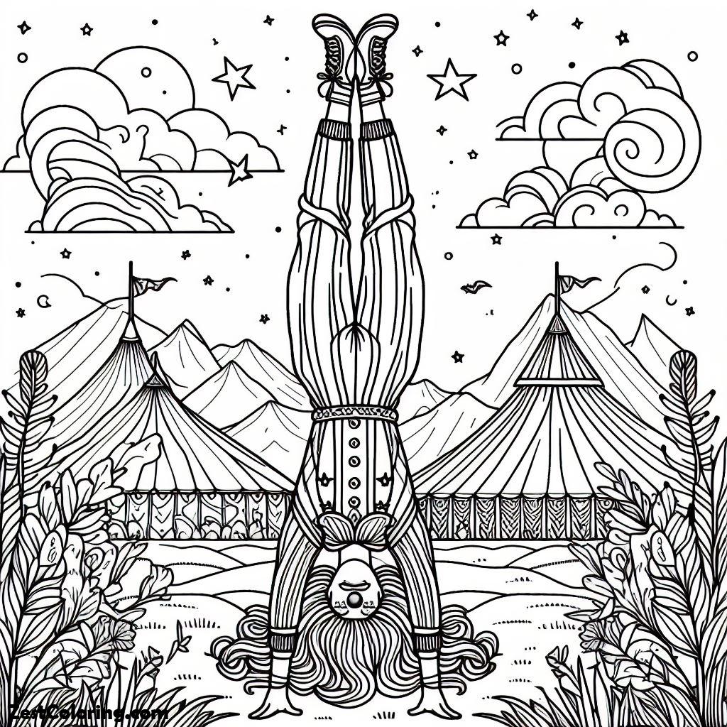 Circus, Circus Clown Hand Stand Coloring Page 2: Circus Clown Hand Stand Coloring Page 2Full Size Image