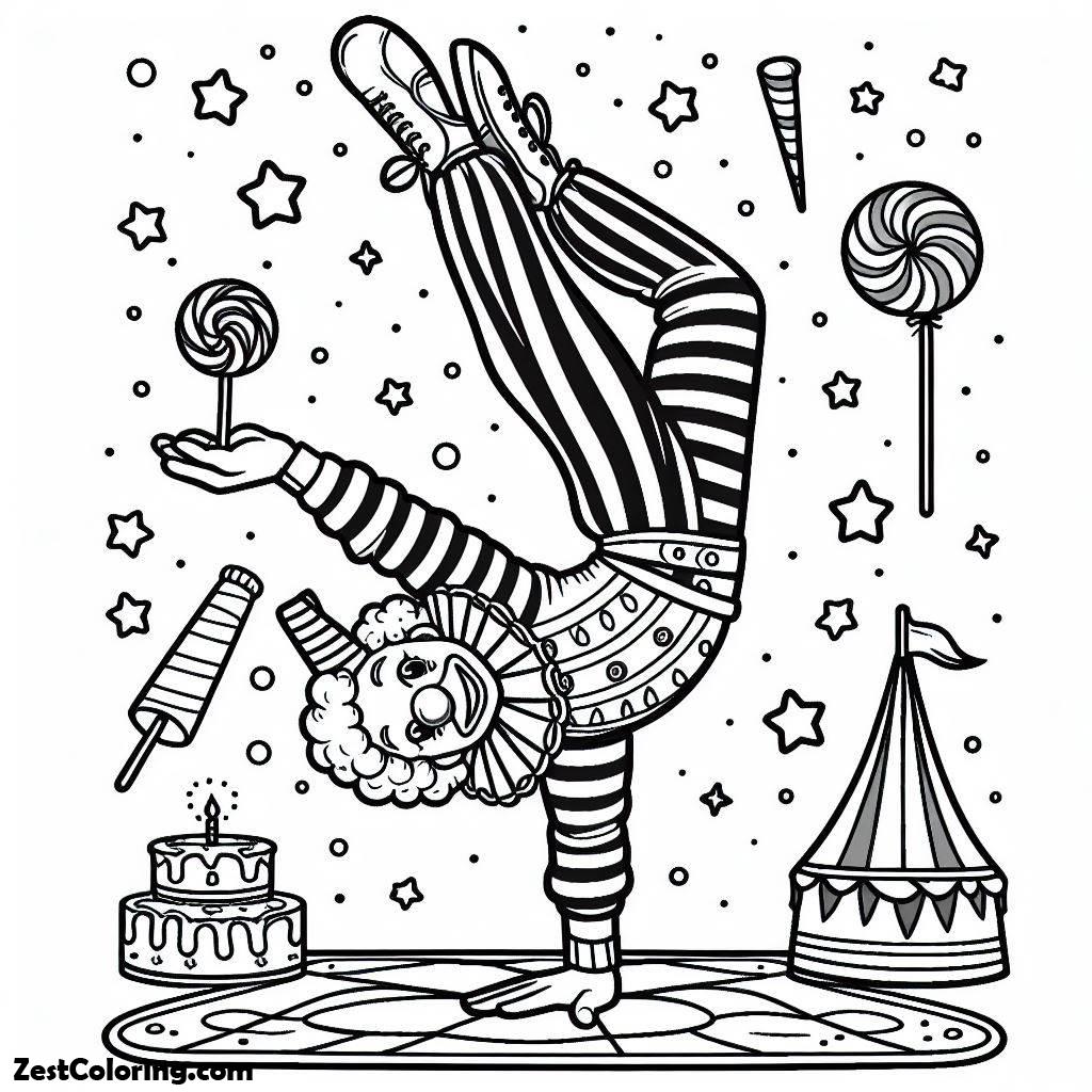 Circus, Circus Clown Hand Stand One Hand Coloring Page: Circus Clown Hand Stand One Hand Coloring PageFull Size Image