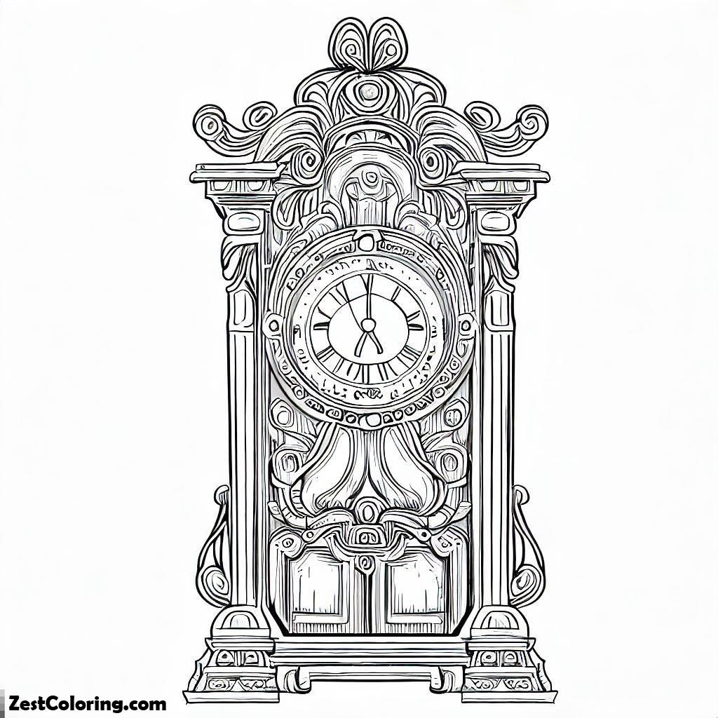 Grandfather's Clock, Exclusive Design Grandfather Clock Coloring Pages: Exclusive Design Grandfather Clock Coloring PagesFull Size Image