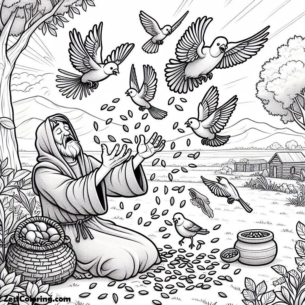 Parable Of The Sower, Falling Seed Eaten By Birds In Parable Of The Sower Coloring Page: Falling Seed Eaten By Birds In Parable Of The Sower Coloring PageFull Size Image