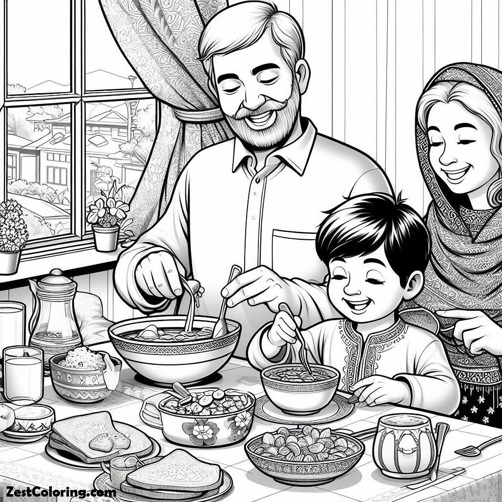 Breakfast, Father And Mother Eating Their Breakfast Coloring Page: Father And Mother Eating Their Breakfast Coloring PageFull Size Image