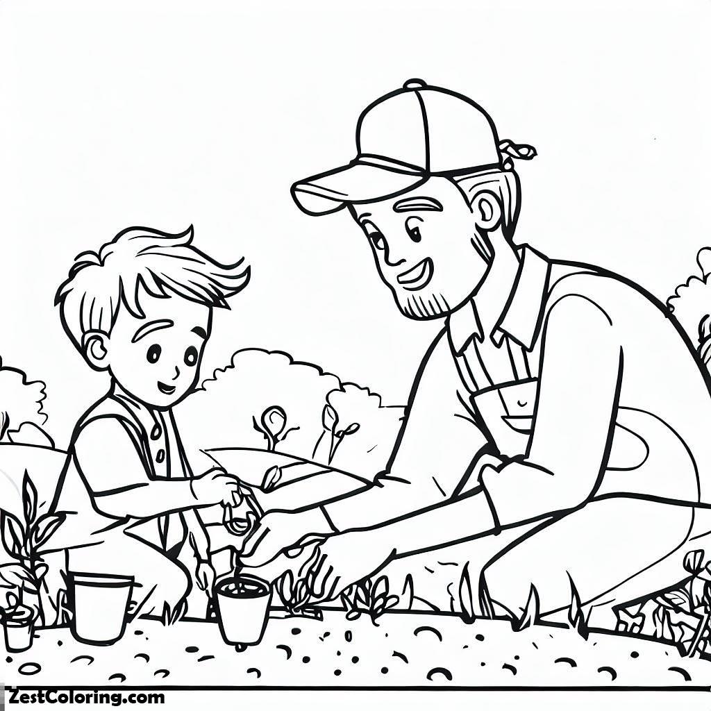 Garden, Father And Son Planting Seed In The Garden 2 Coloring Pages: Father And Son Planting Seed In The Garden 2 Coloring PagesFull Size Image