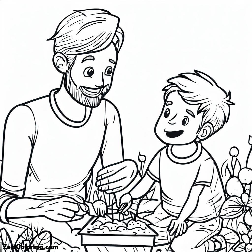 Garden, Father And Son Planting Seed In The Garden Coloring Pages: Father And Son Planting Seed In The Garden Coloring PagesFull Size Image