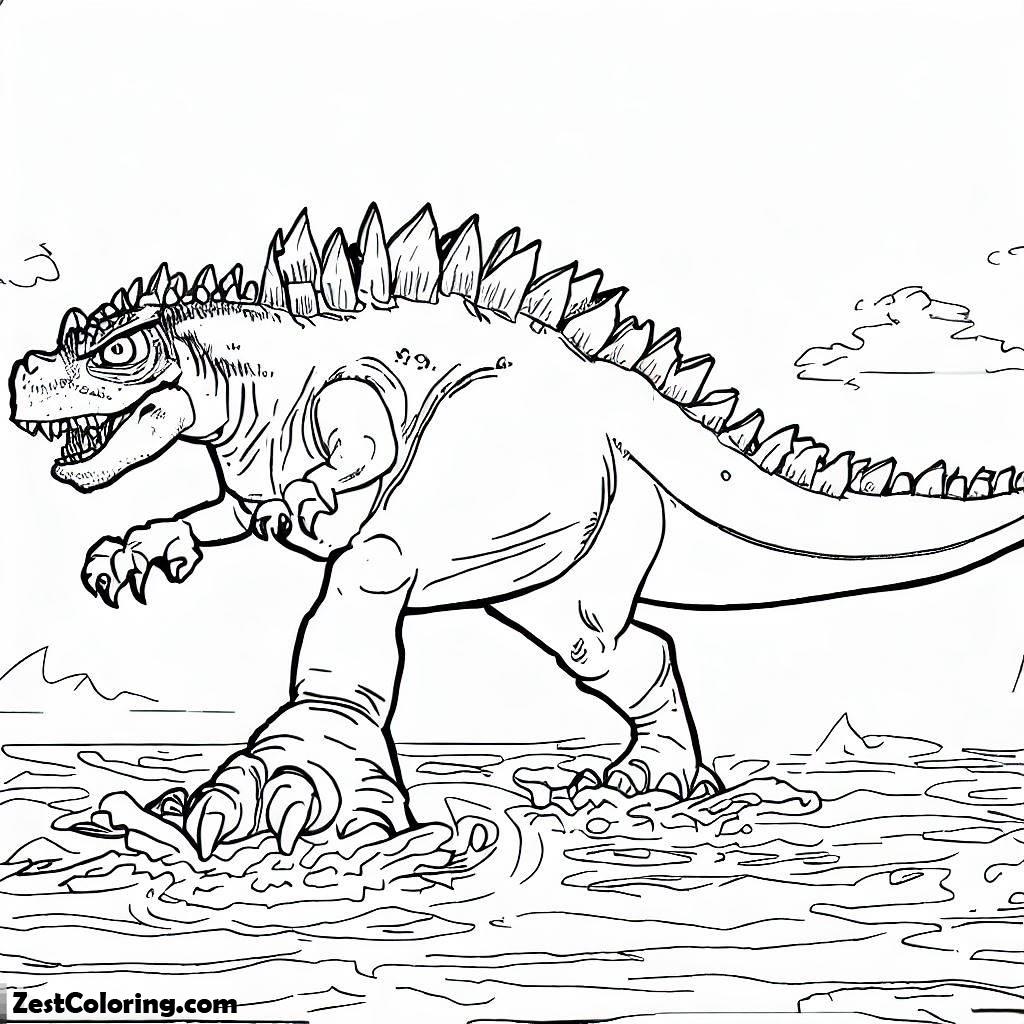 Godzilla, Godzilla Walking In The Sea Coloring Pages: Godzilla Walking In The Sea Coloring PagesFull Size Image