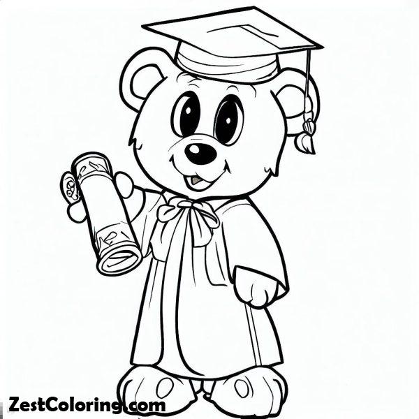 Graduation, : Graduation Bear Show His Diploma Coloring Pages