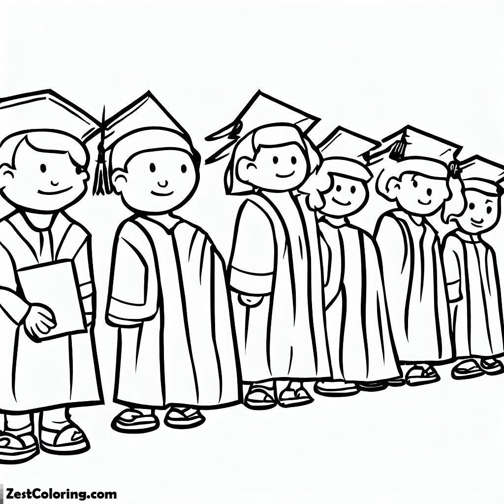 Graduation, Graduation Student Standing In Line Coloring Pages: Graduation Student Standing In Line Coloring PagesFull Size Image