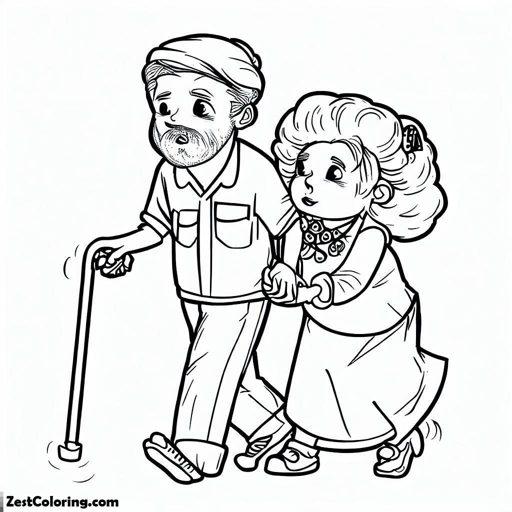 Grandfather, Grandfather Take Grandma To Walk Coloring Pages: Grandfather Take Grandma To Walk Coloring PagesFull Size Image