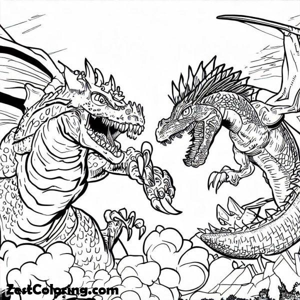 Great Fight Of Godzilla And Dragon Coloring Pages : Coloring for Kids ...