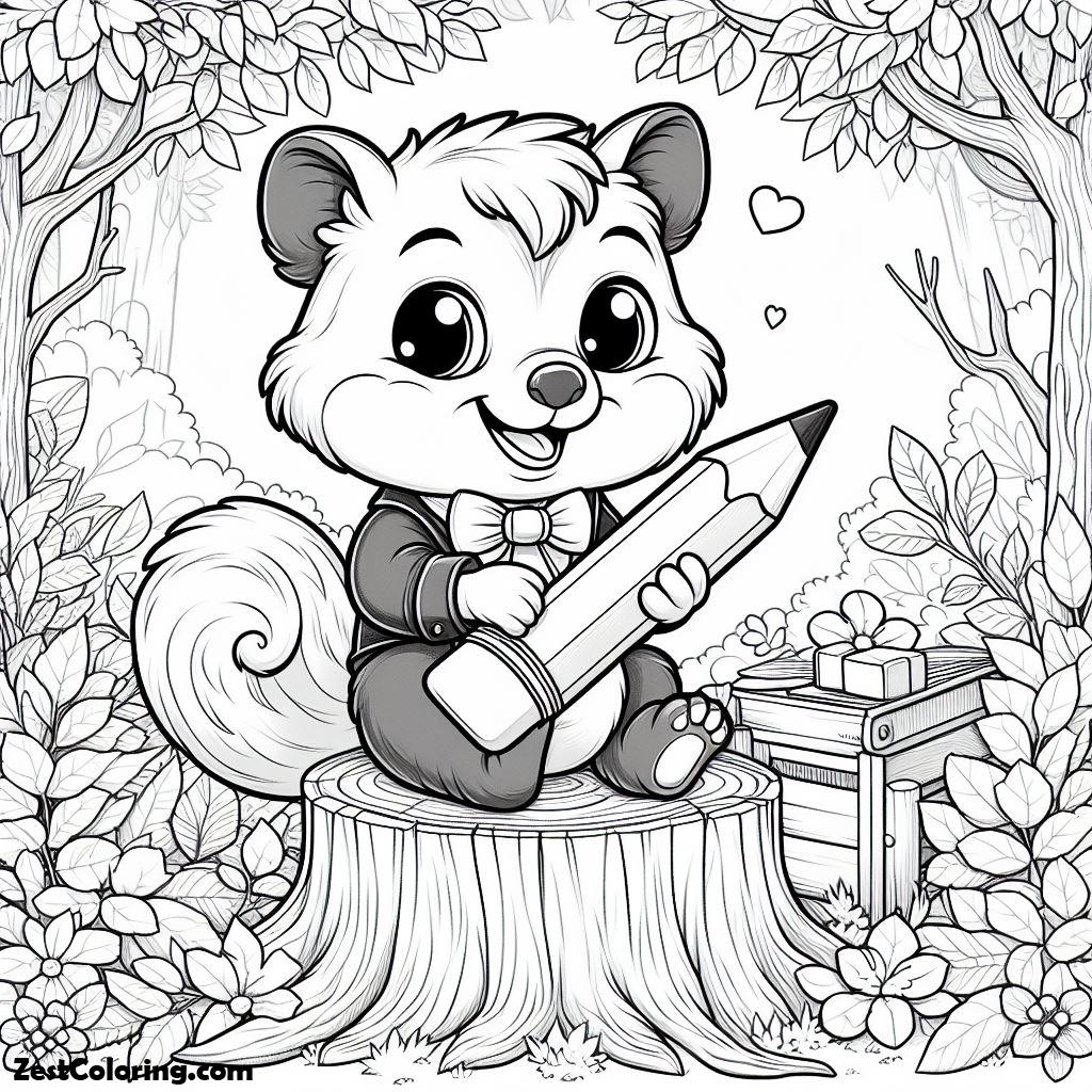 Possum, Handsome Possum With A Tie And A Pencil Coloring Page: Handsome Possum With A Tie And A Pencil Coloring PageFull Size Image